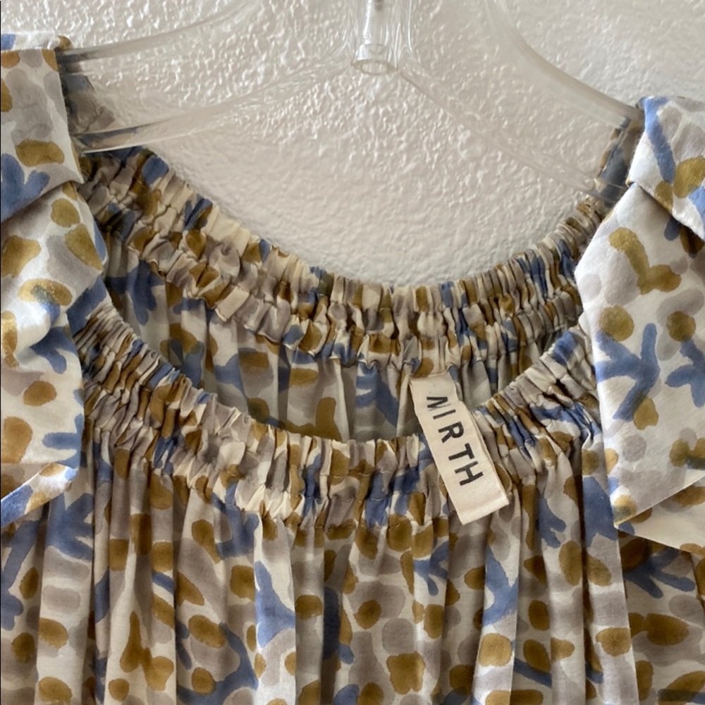 Smocked Neck Floral Midi Dress in Blue and Cream - Picture 3 of 5